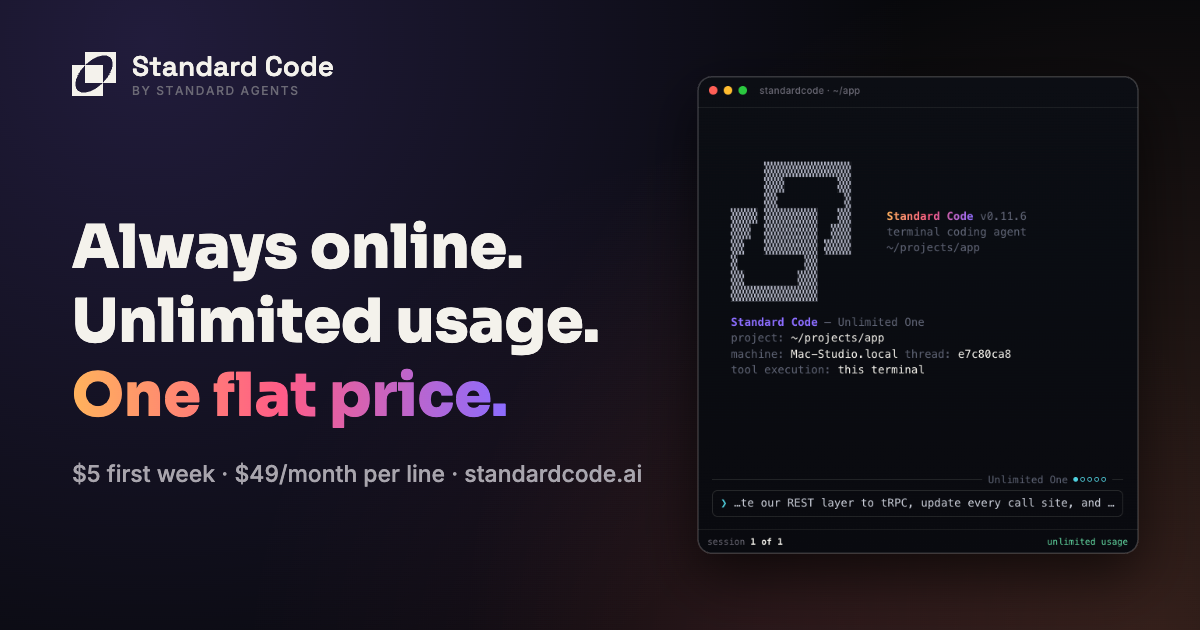 New unlimited use coding agent (Standard Code)